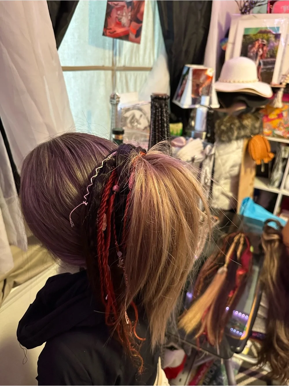 Blonde Hair Extensions with Black and Orange Braided Accents